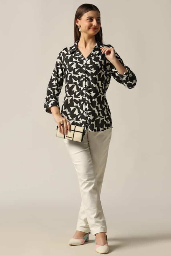 Printed Black And White Shirt For Ladies