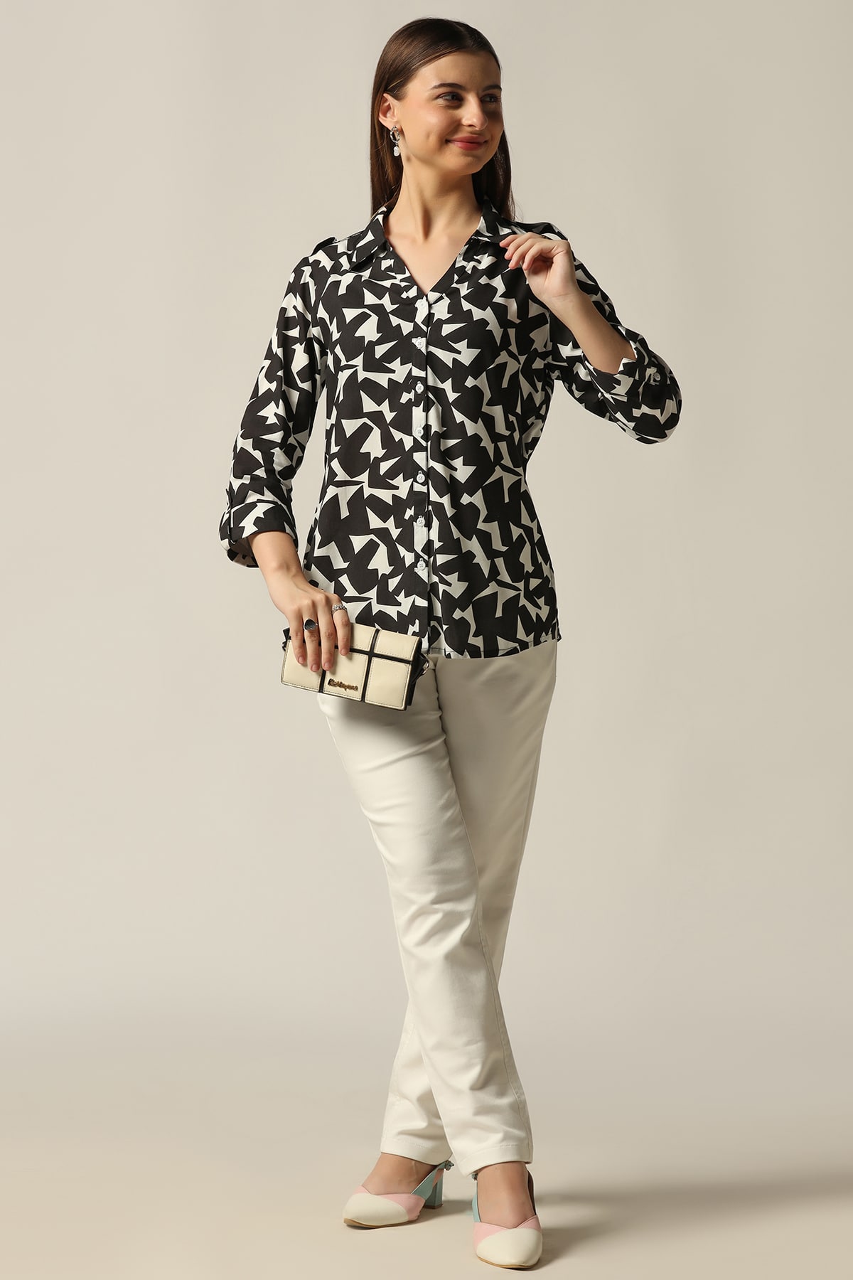 Printed Black And White Shirt For Ladies