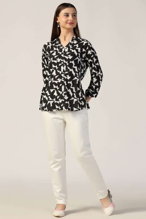 Printed Black And White Shirt For Ladies