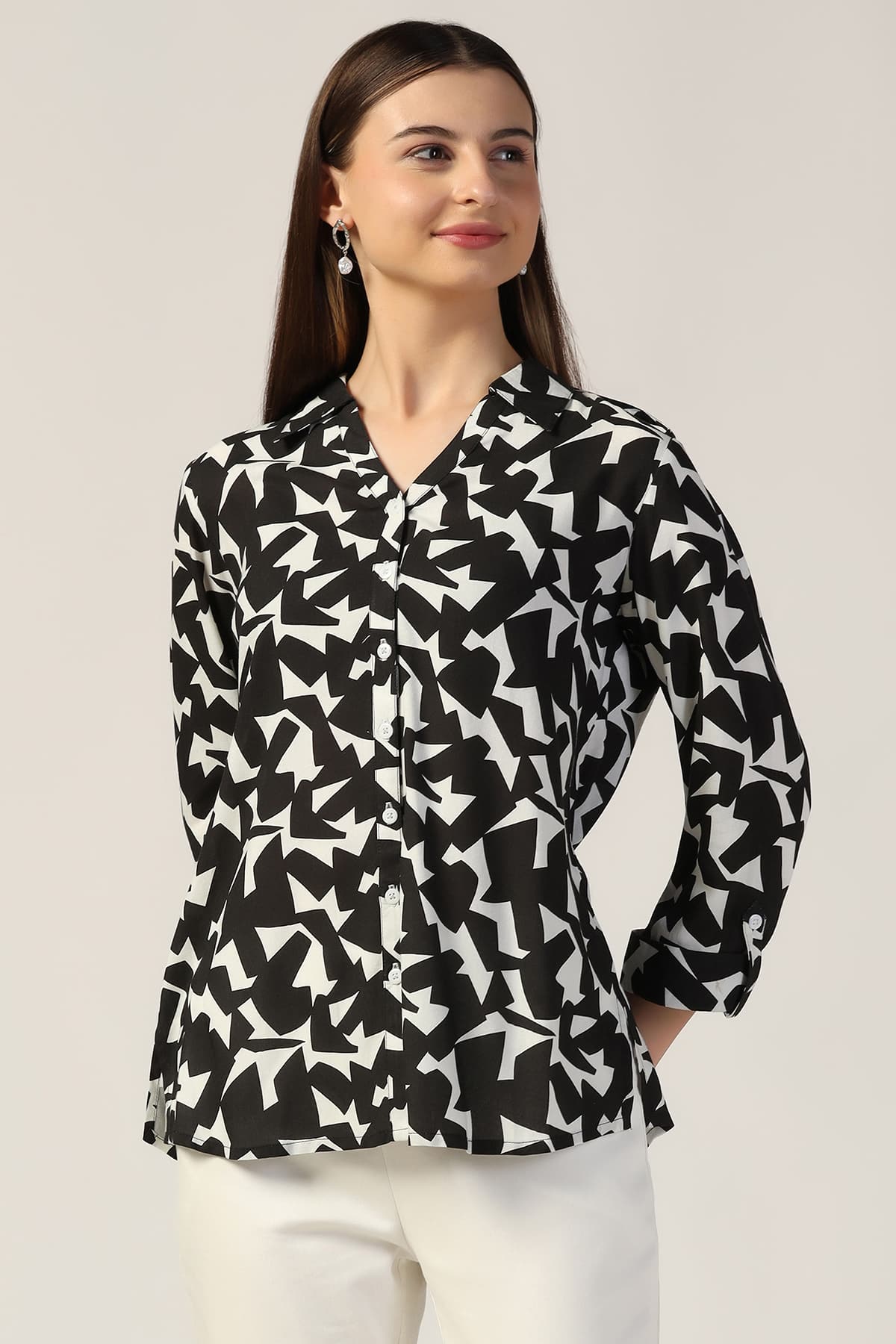 Printed Black And White Shirt For Ladies