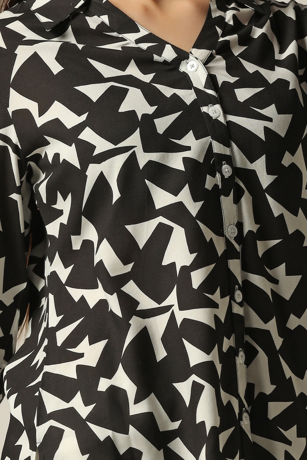 Printed Black And White Shirt For Ladies