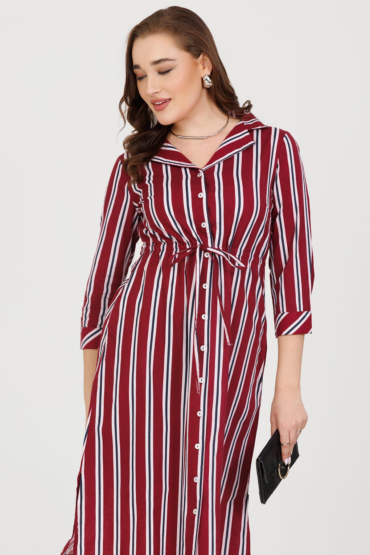 Striped Maroon Dress For Women