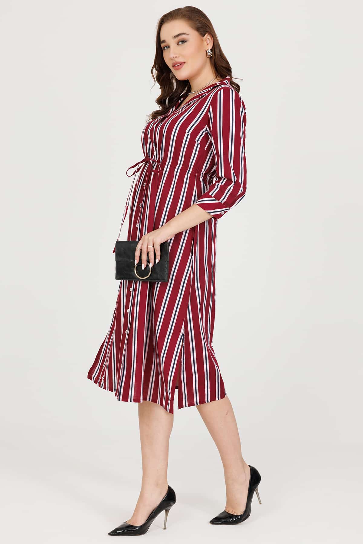 Striped Maroon Dress For Women