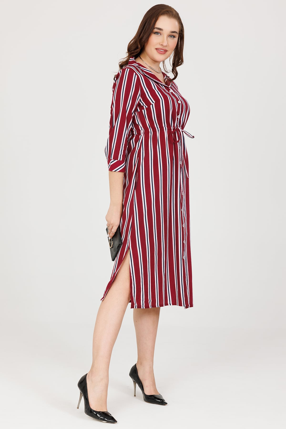 Striped Maroon Dress For Women