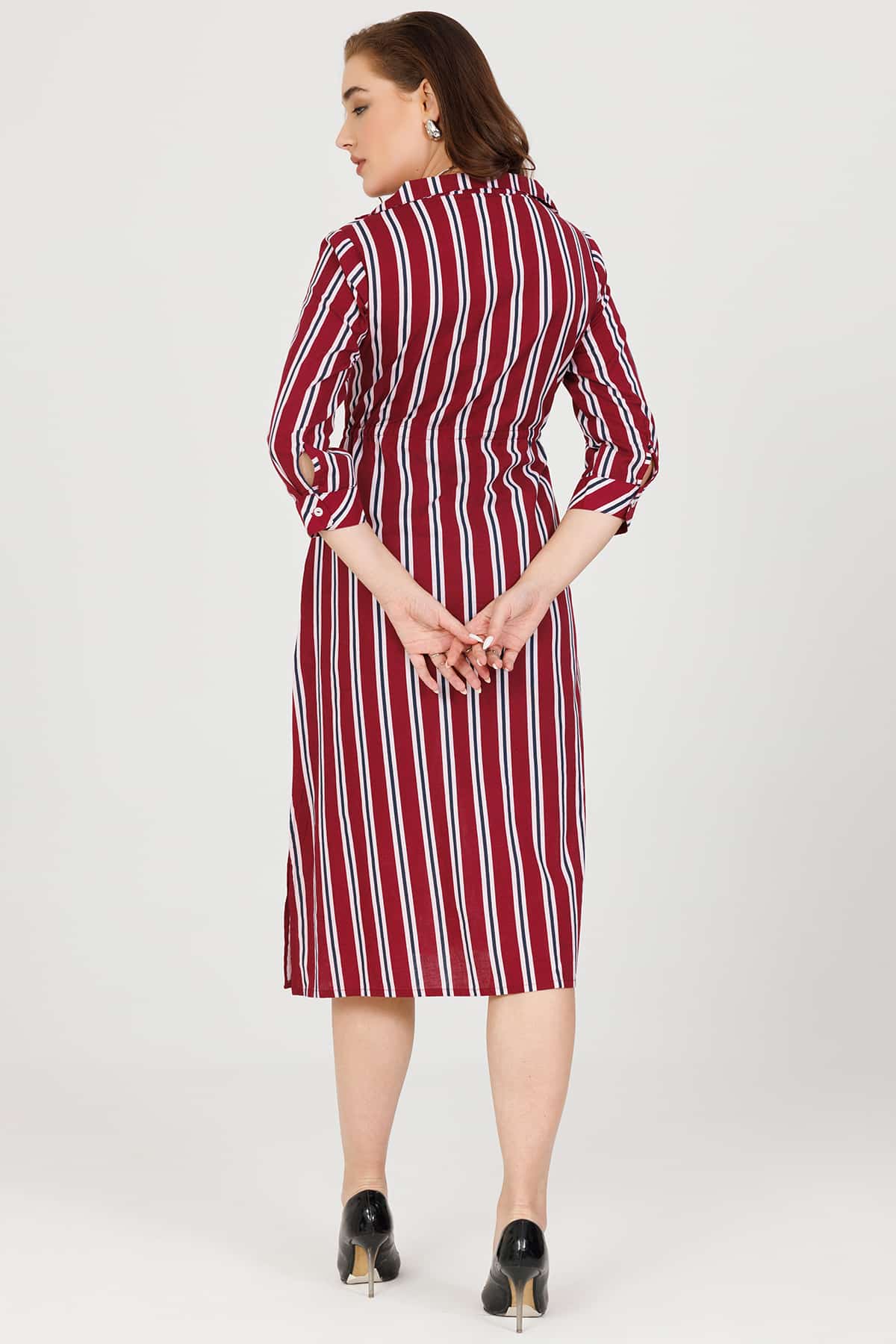 Striped Maroon Dress For Women