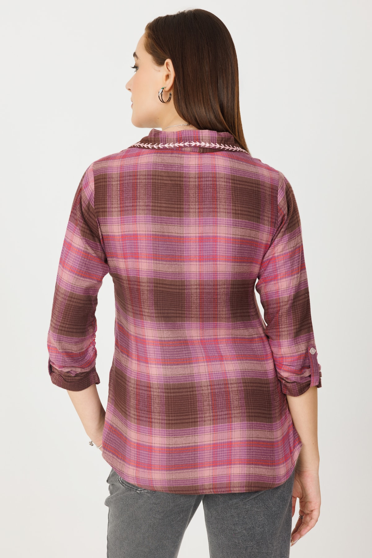 Checks Pink Woolen Top Ladies