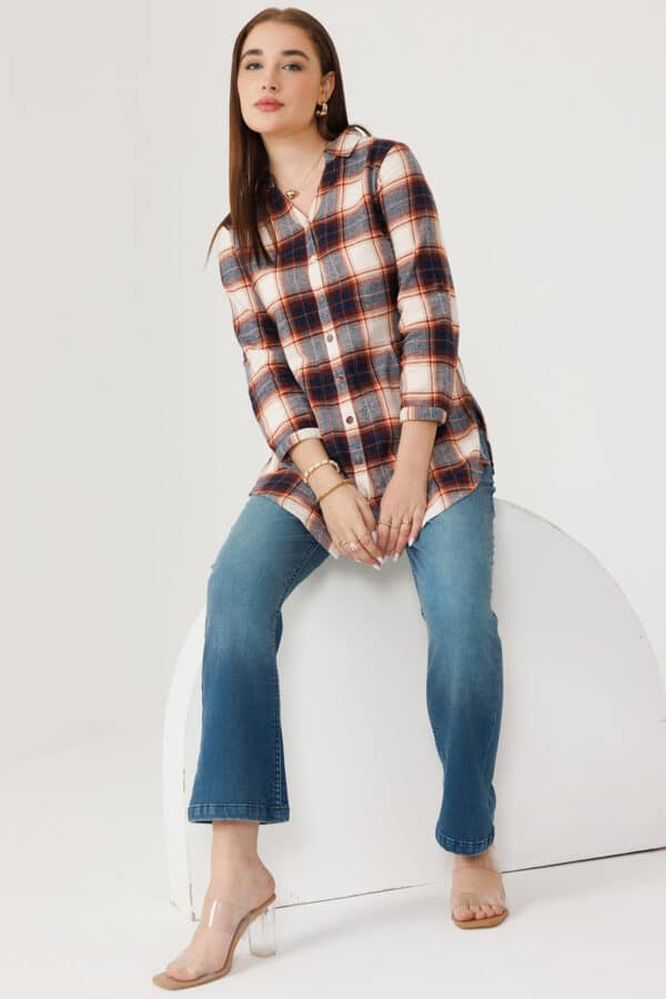 Beige Checks Women Woolen Shirt