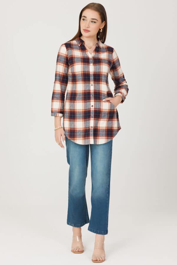 Beige Checks Women Woolen Shirt