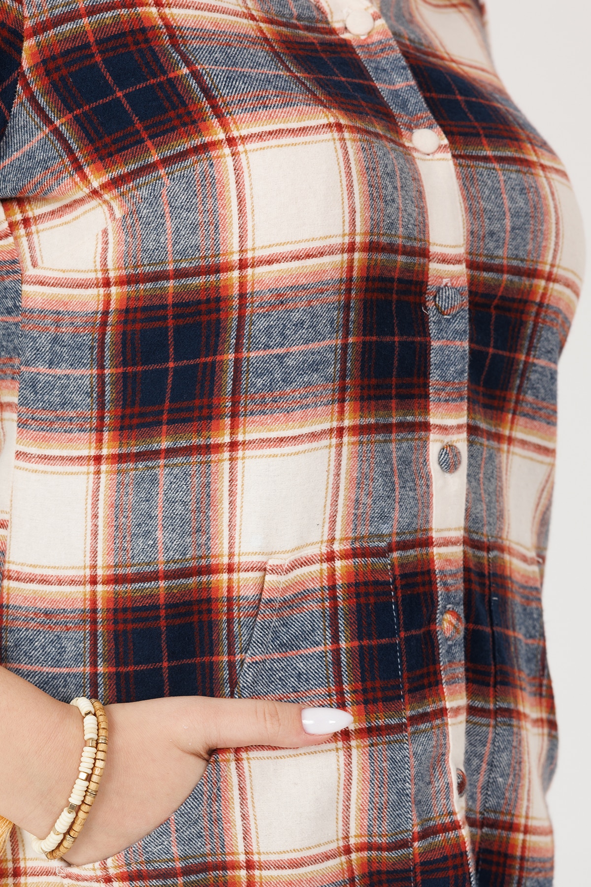 Beige Checks Women Woolen Shirt