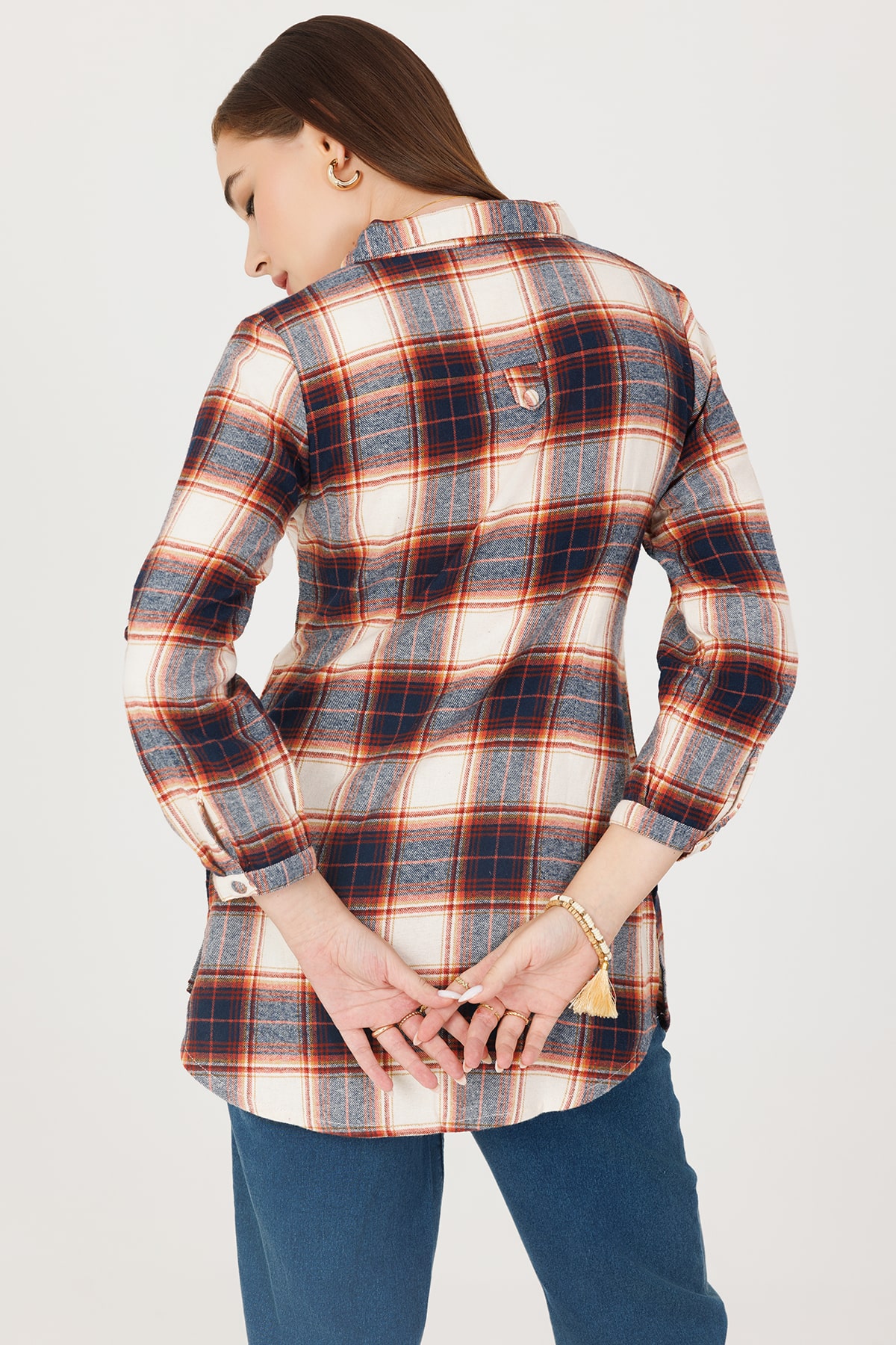 Beige Checks Women Woolen Shirt