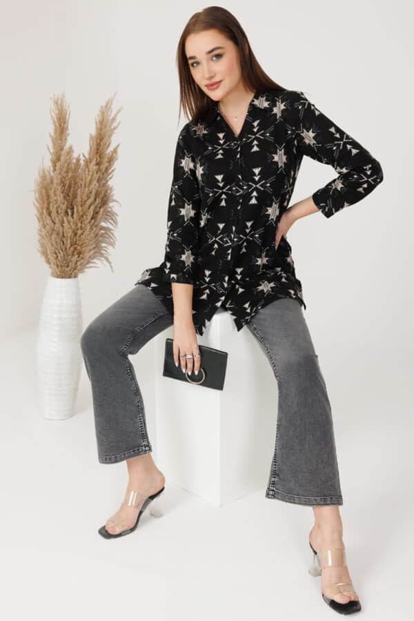 Printed Black Cotton Tunics For Women