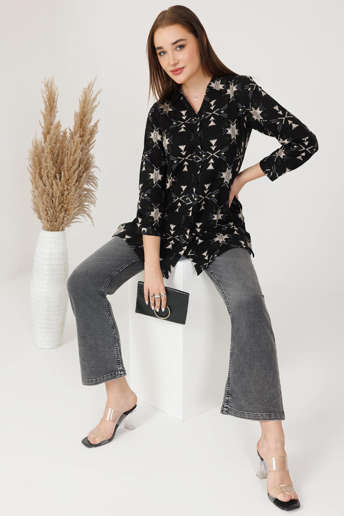 Printed Black Cotton Tunics For Women