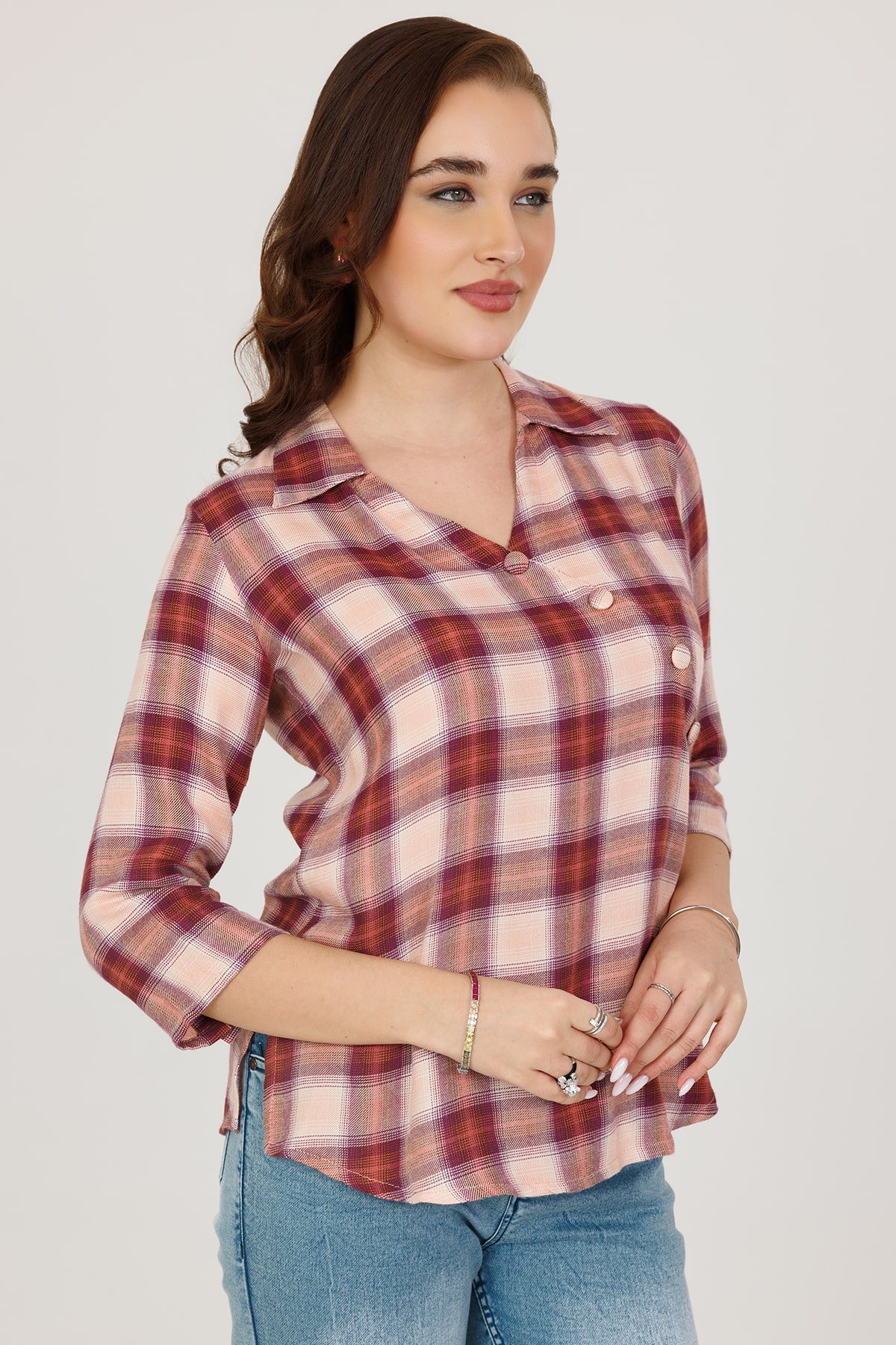 Checks Beige Shirts For Winter Women