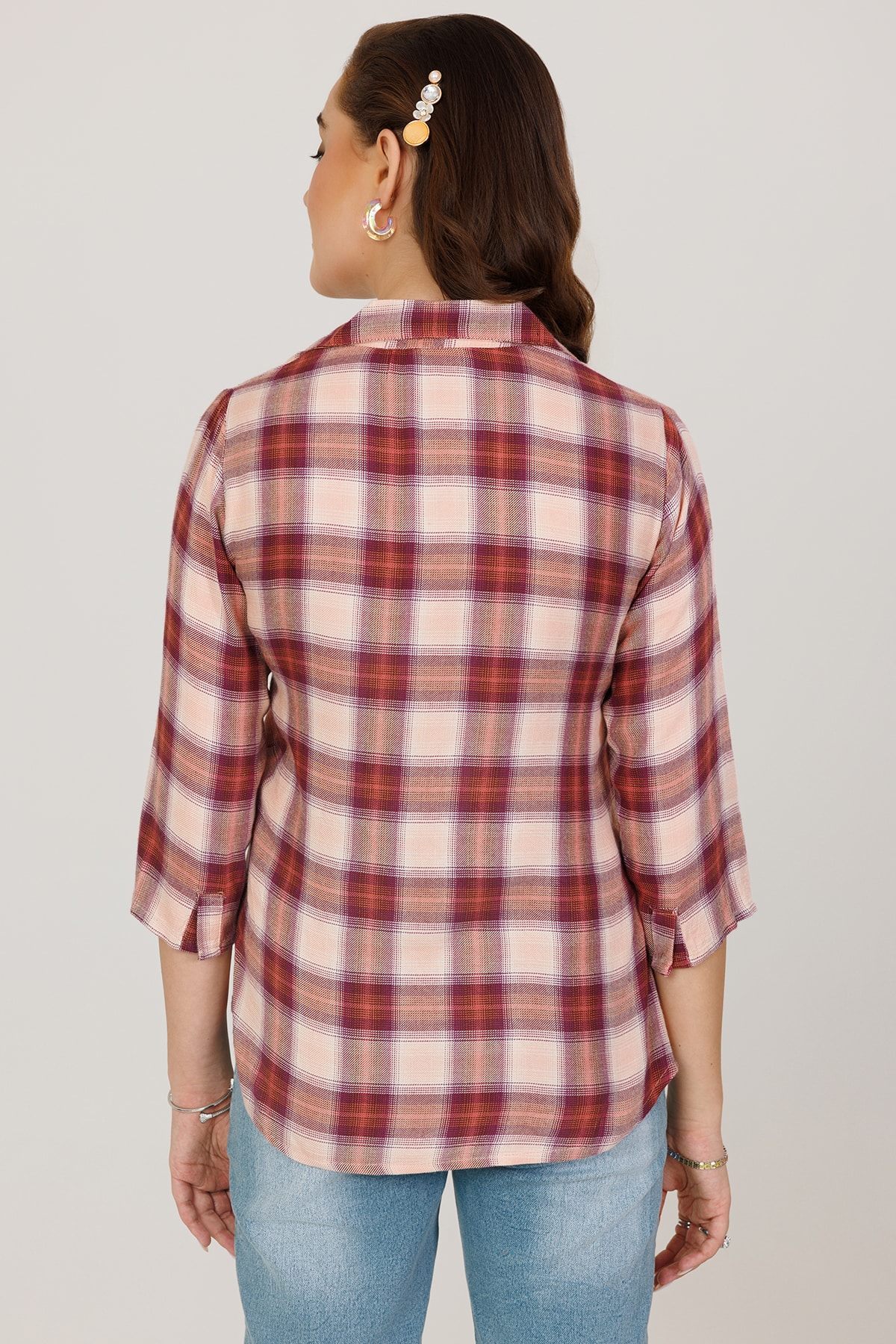 Checks Beige Shirts For Winter Women