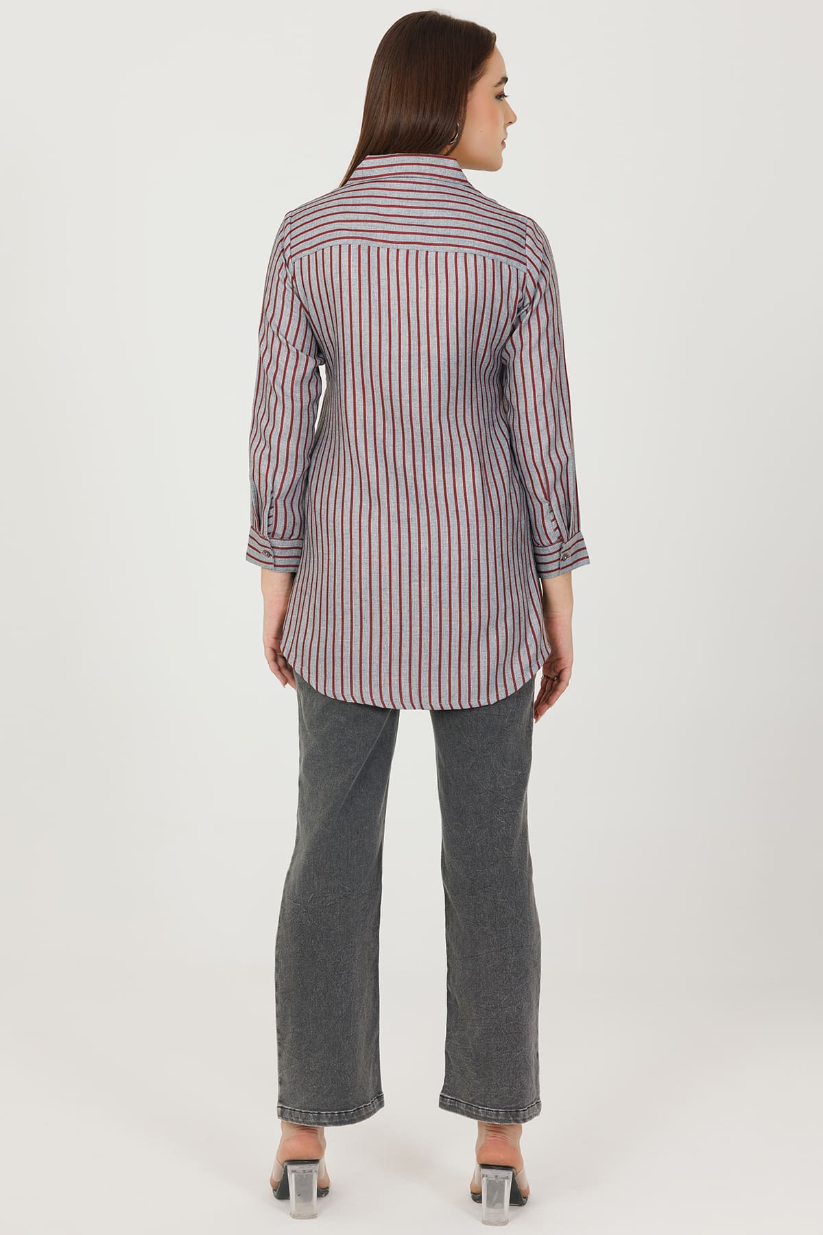 Maroon and Grey Pashmina Striped Shirt Women