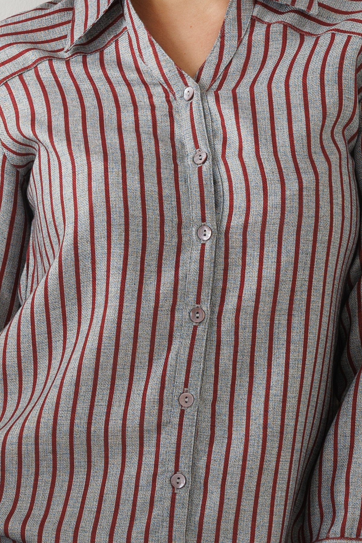 Maroon and Grey Pashmina Striped Shirt Women