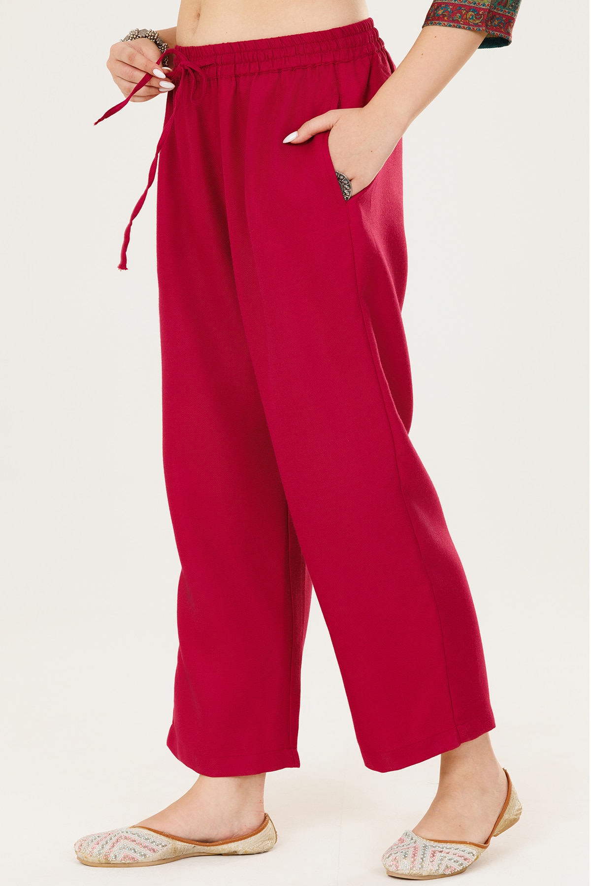 Solid Red Palazzo For Woman