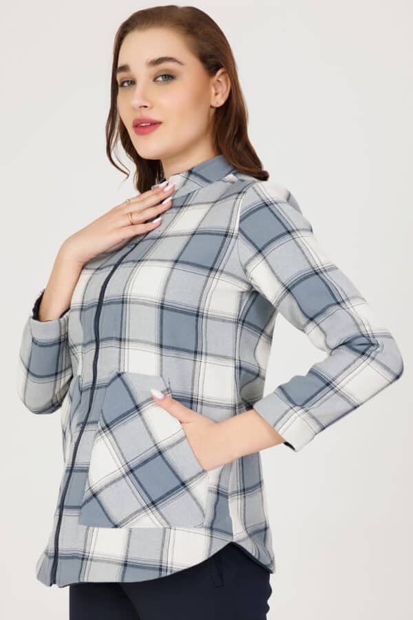 Checks Blue Winter Wear Jacket For Women