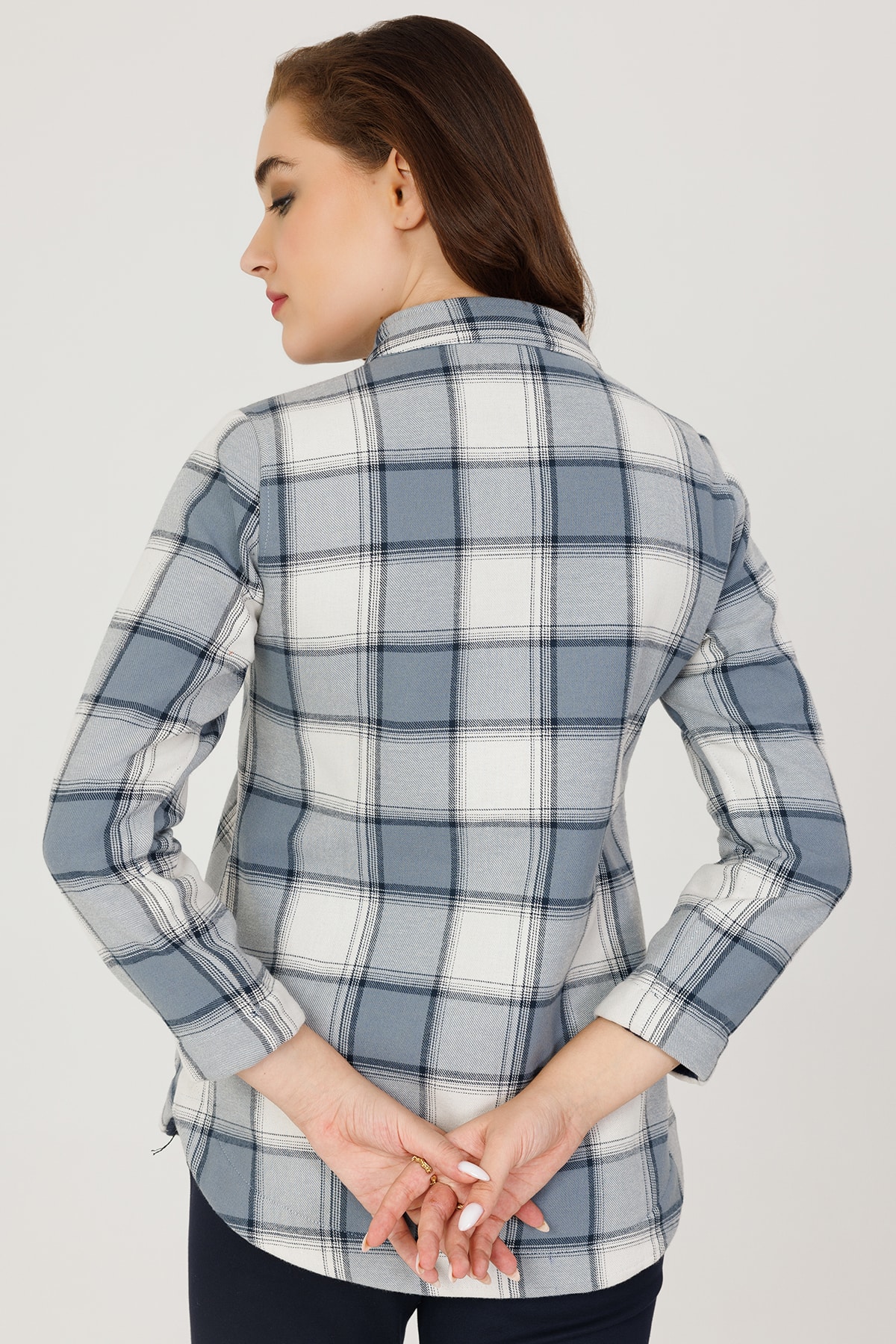 Checks Blue Winter Wear Jacket For Women