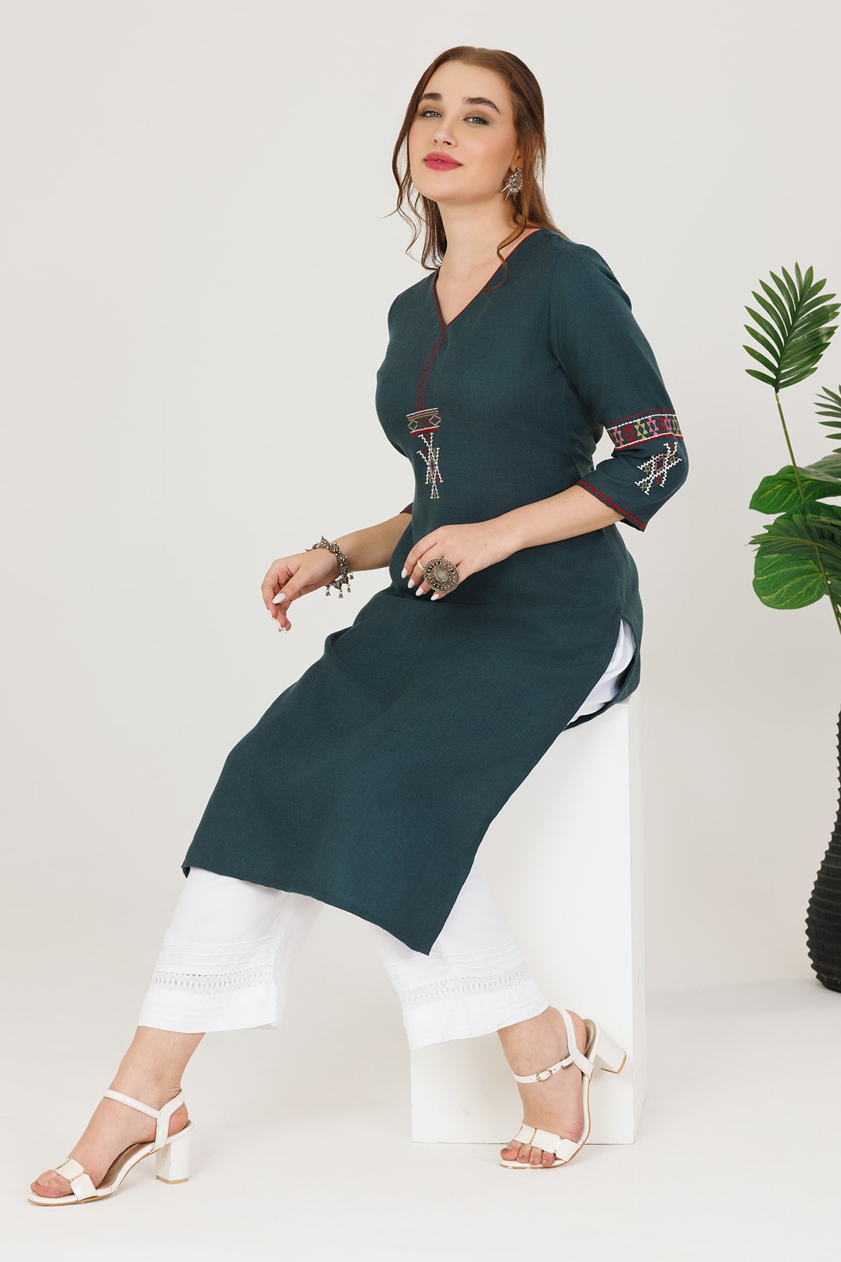 Teal Green Pashmina Plus Size Kurtis For Ladies