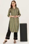 Green Striped Pashmina Winter Kurti For Women