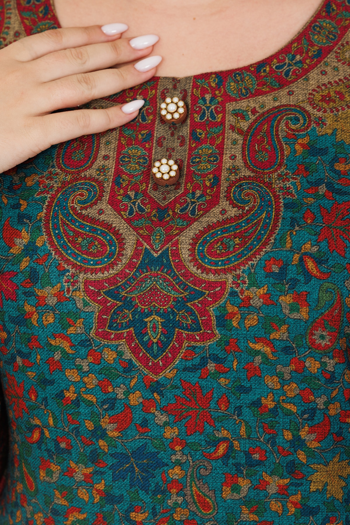 Printed Winter Blue Pashmina Kurti For Women