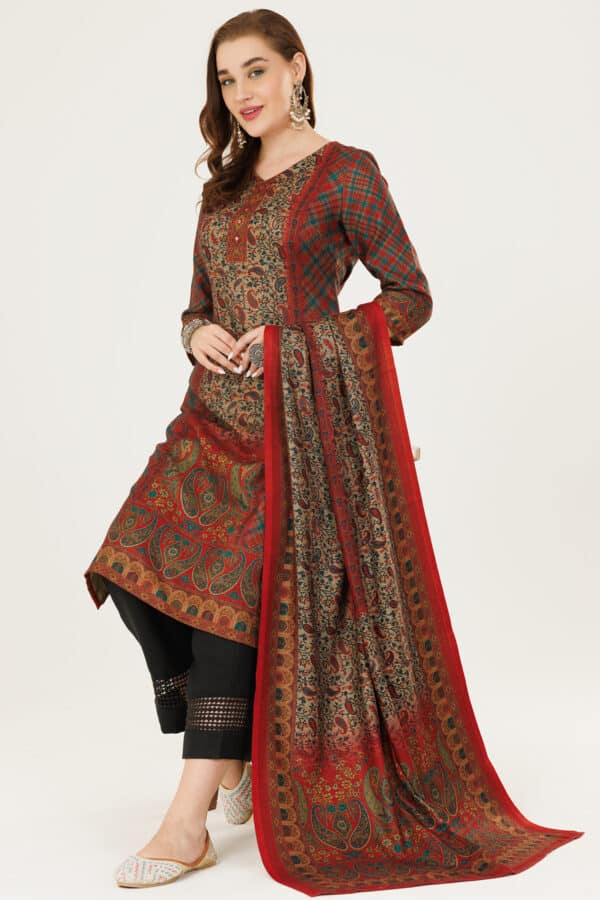 Winter Pashmina Dark Red Kurti For Women