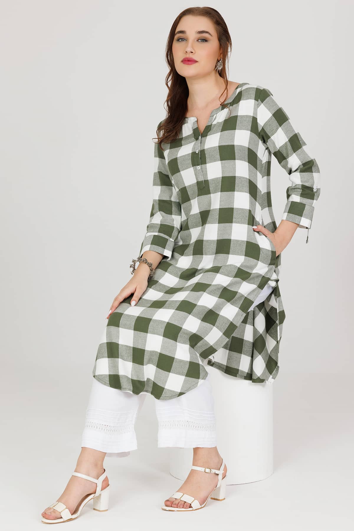 White Pashmina Plus Size Kurta For Women