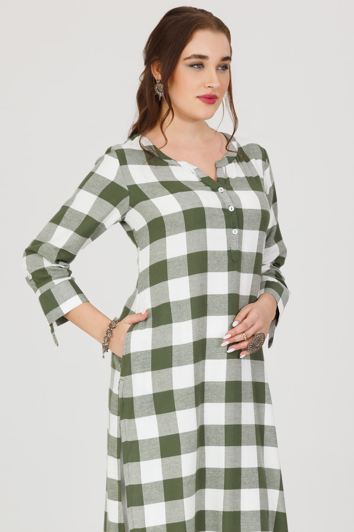 White Winter Kurti in Twill with 3/4th Sleeves - Image 4