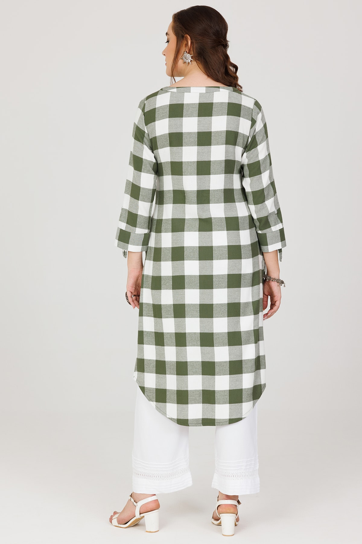 White Winter Kurti in Twill with 3/4th Sleeves - Image 6