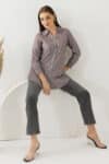Maroon and Grey Pashmina Striped Shirt Women