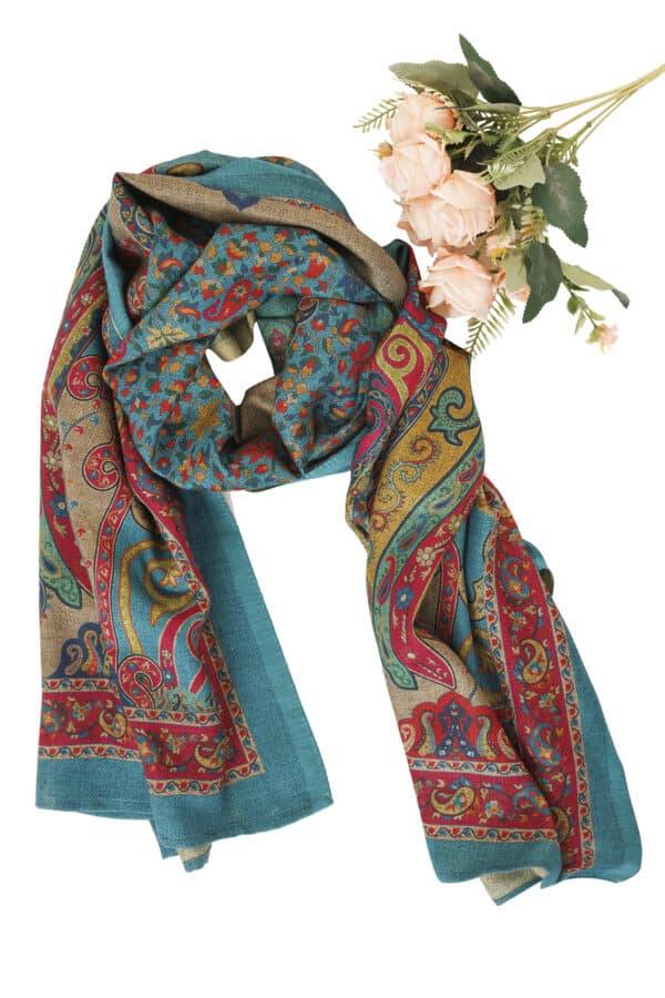 Printed Winter Pashmina Blue Dupatta For Women