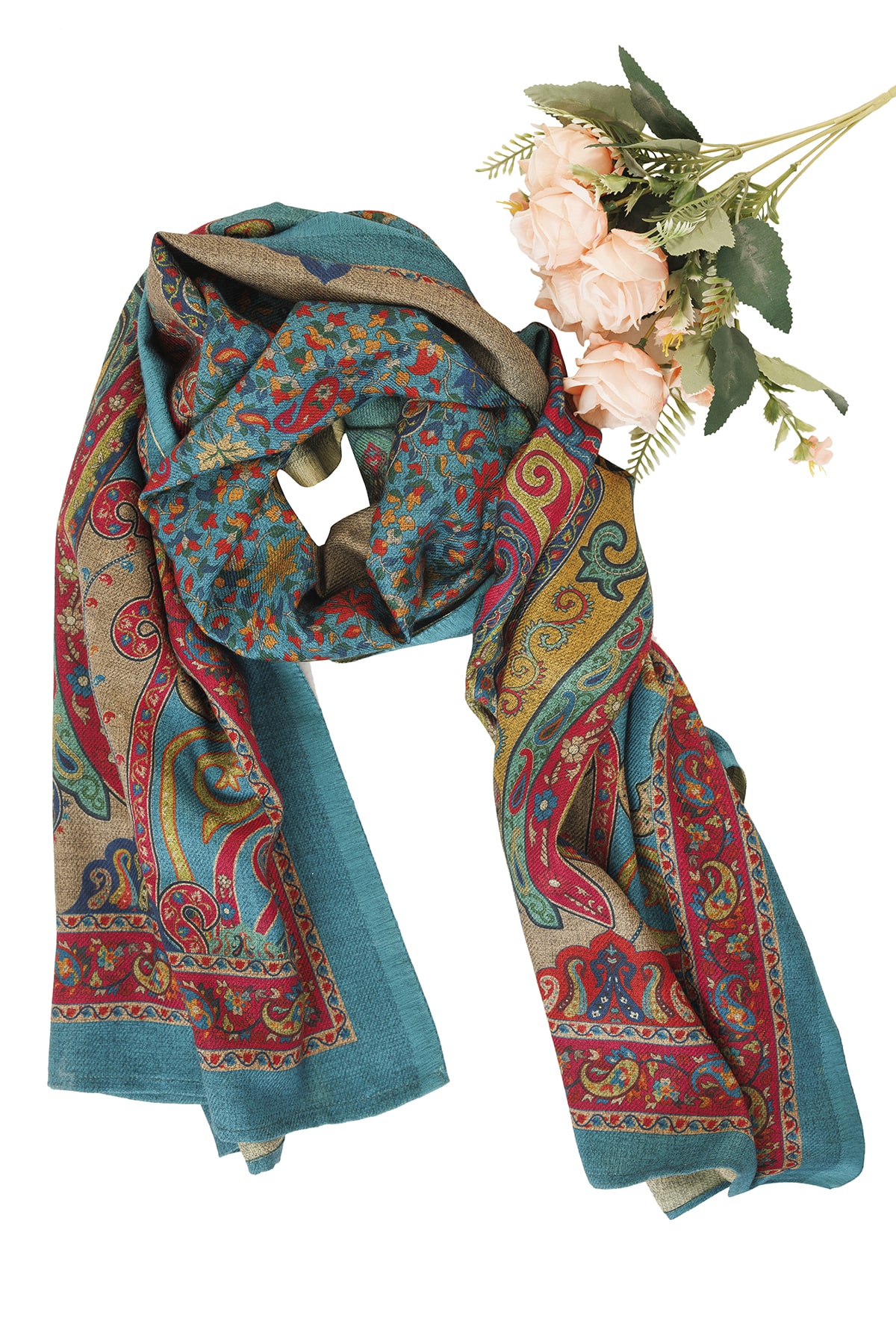 Printed Winter Pashmina Blue Dupatta For Women