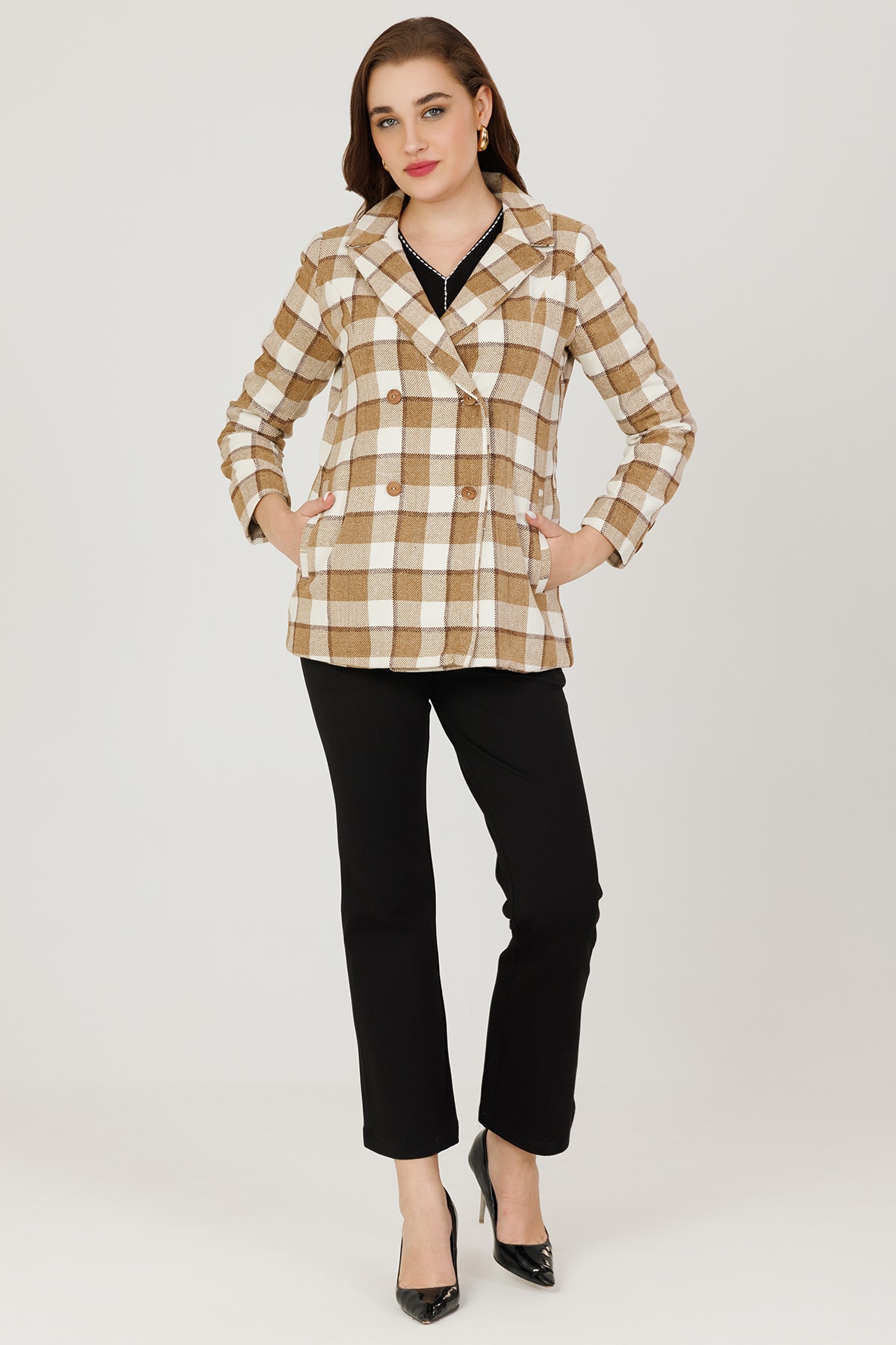 Checks Brown Jacket For Women
