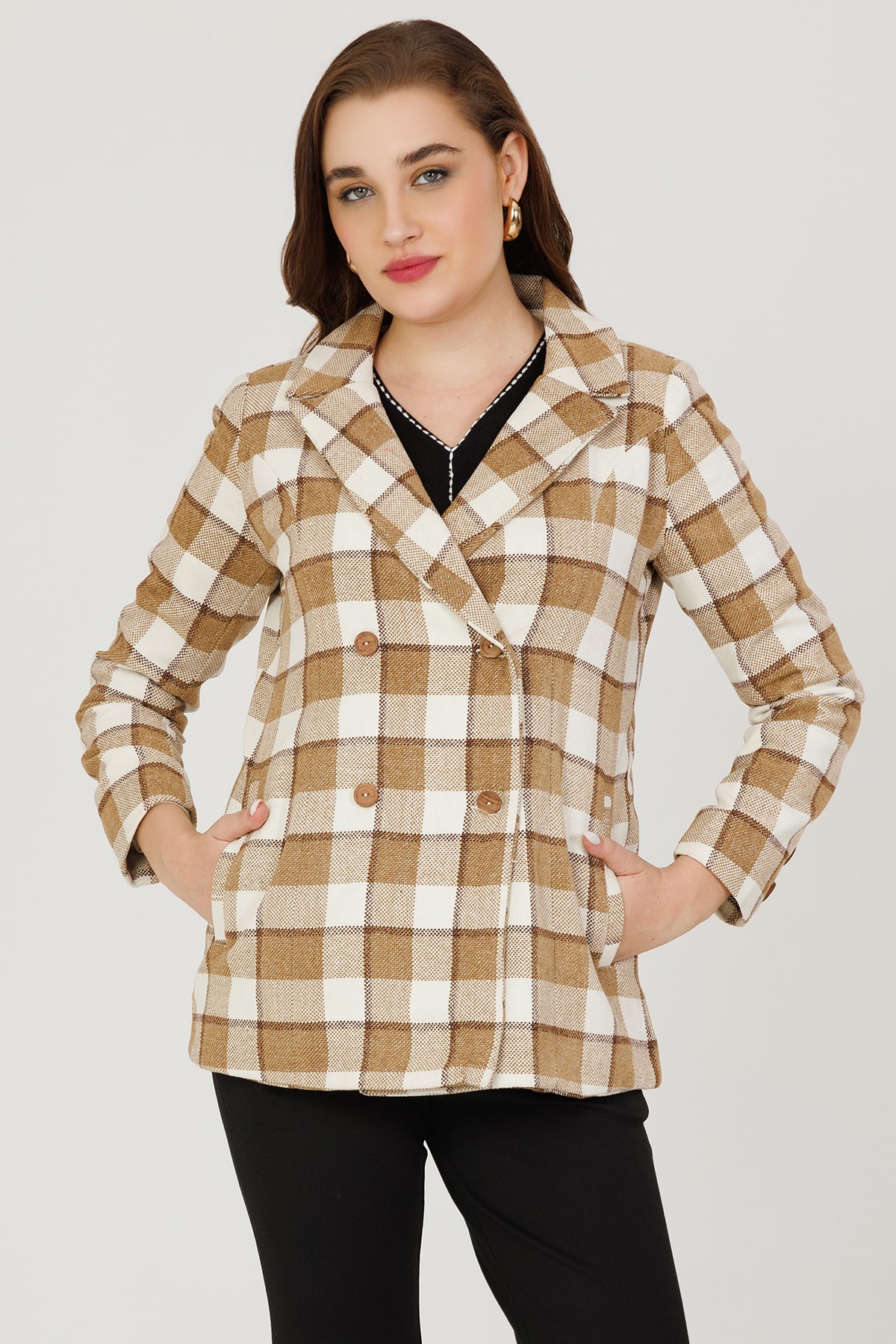 Checks Brown Jacket For Women