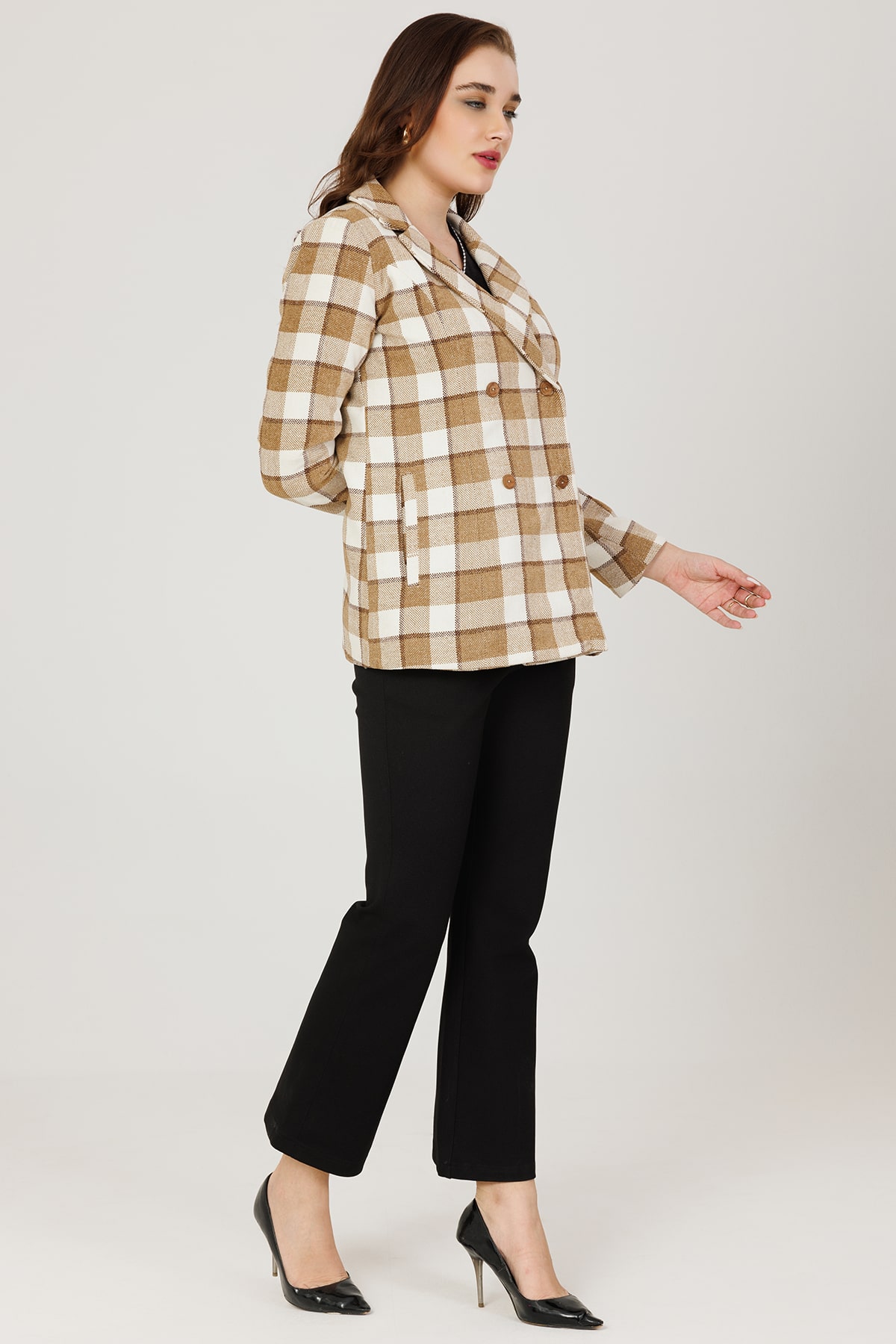Checks Brown Jacket For Women