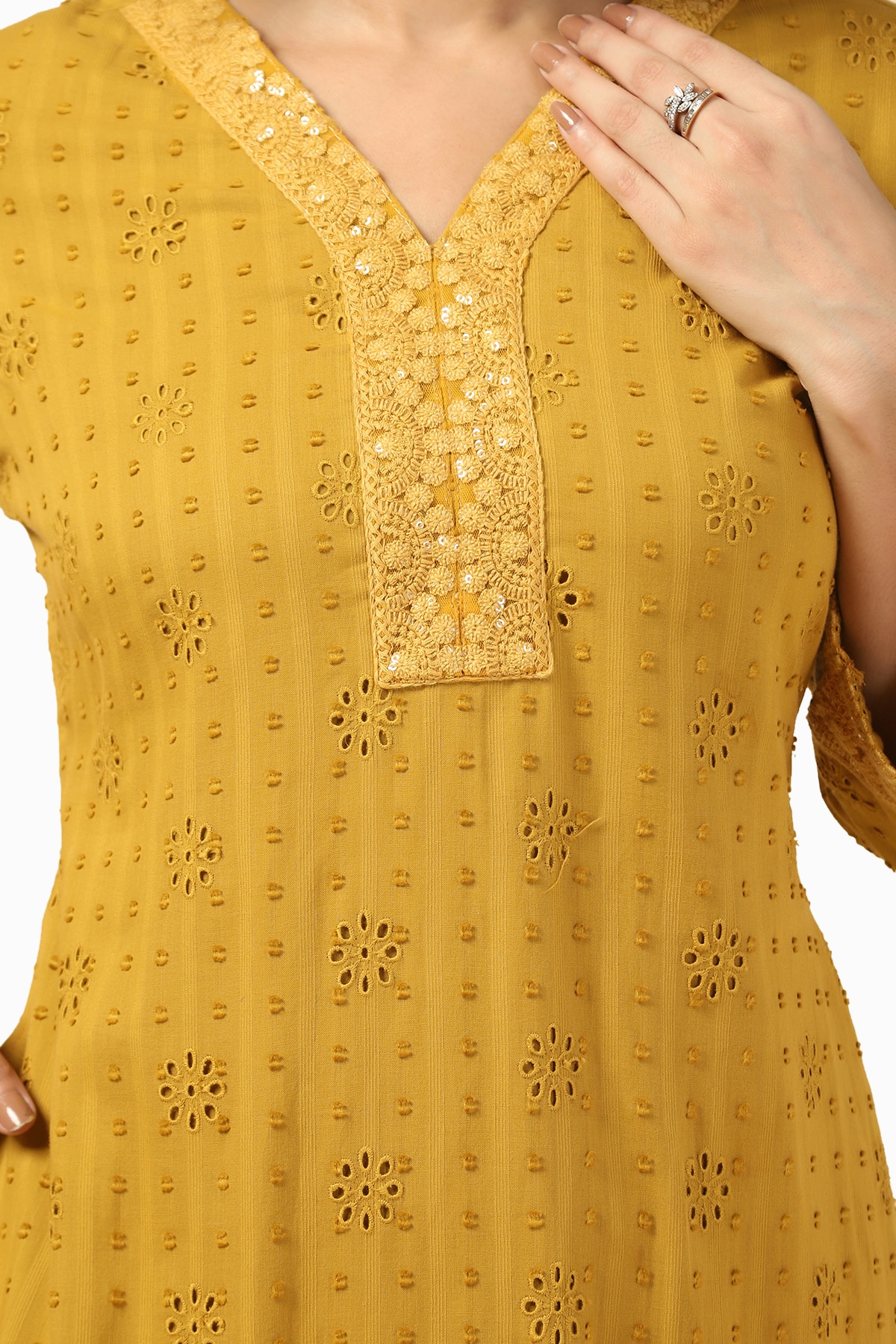 Yellow Cotton Kurti For Women