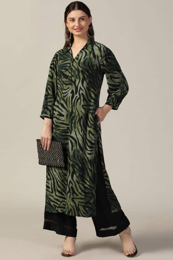 Printed Green Kurti For Women