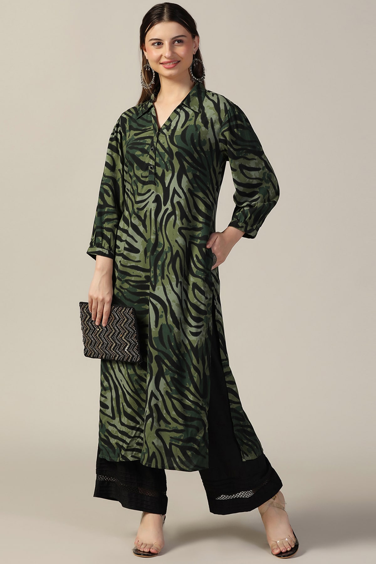 Printed Green Kurti For Women