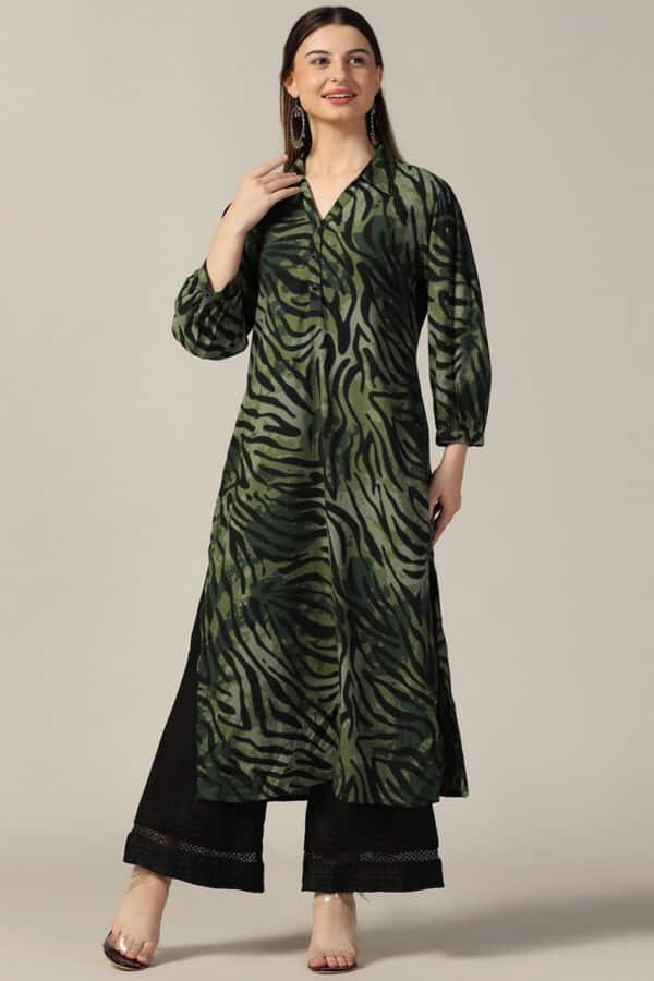 Printed Green Kurti For Women