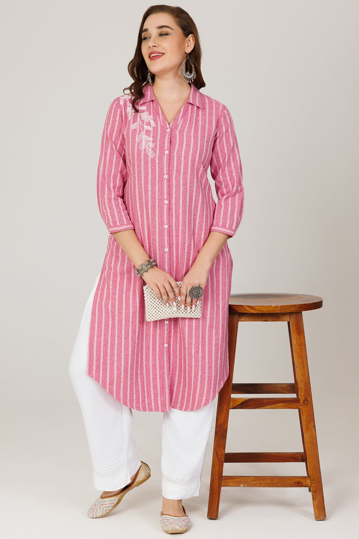 Winter Pashmina Pink Kurti For Women