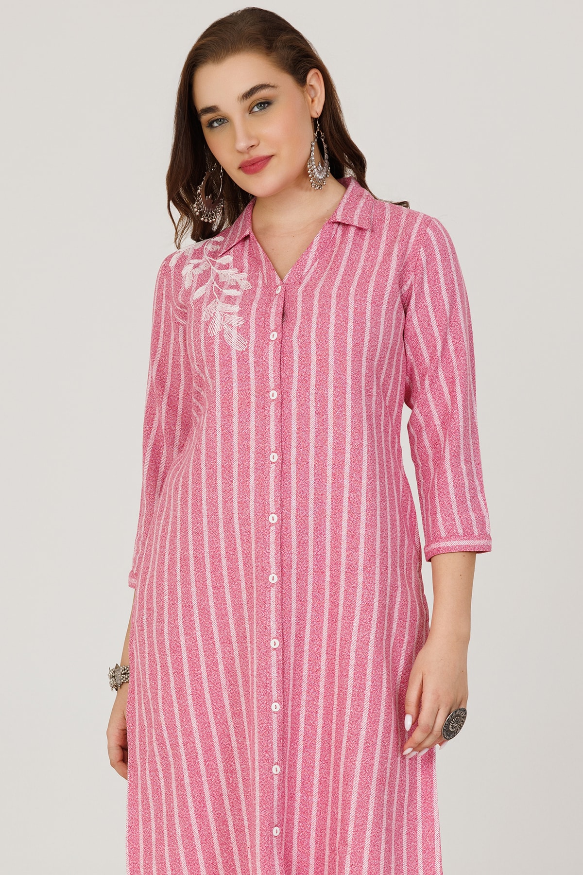 Winter Pashmina Pink Kurti For Women