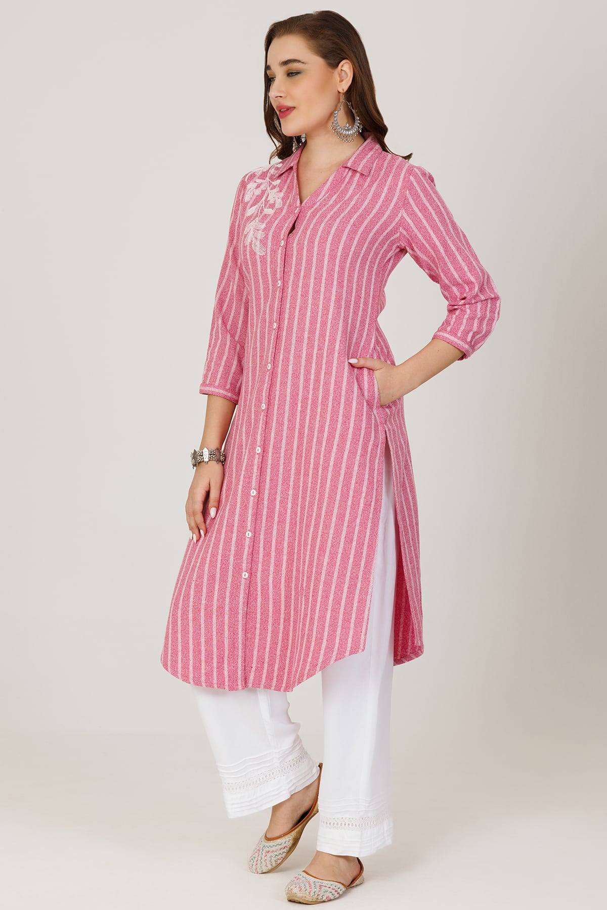 Winter Pashmina Pink Kurti For Women