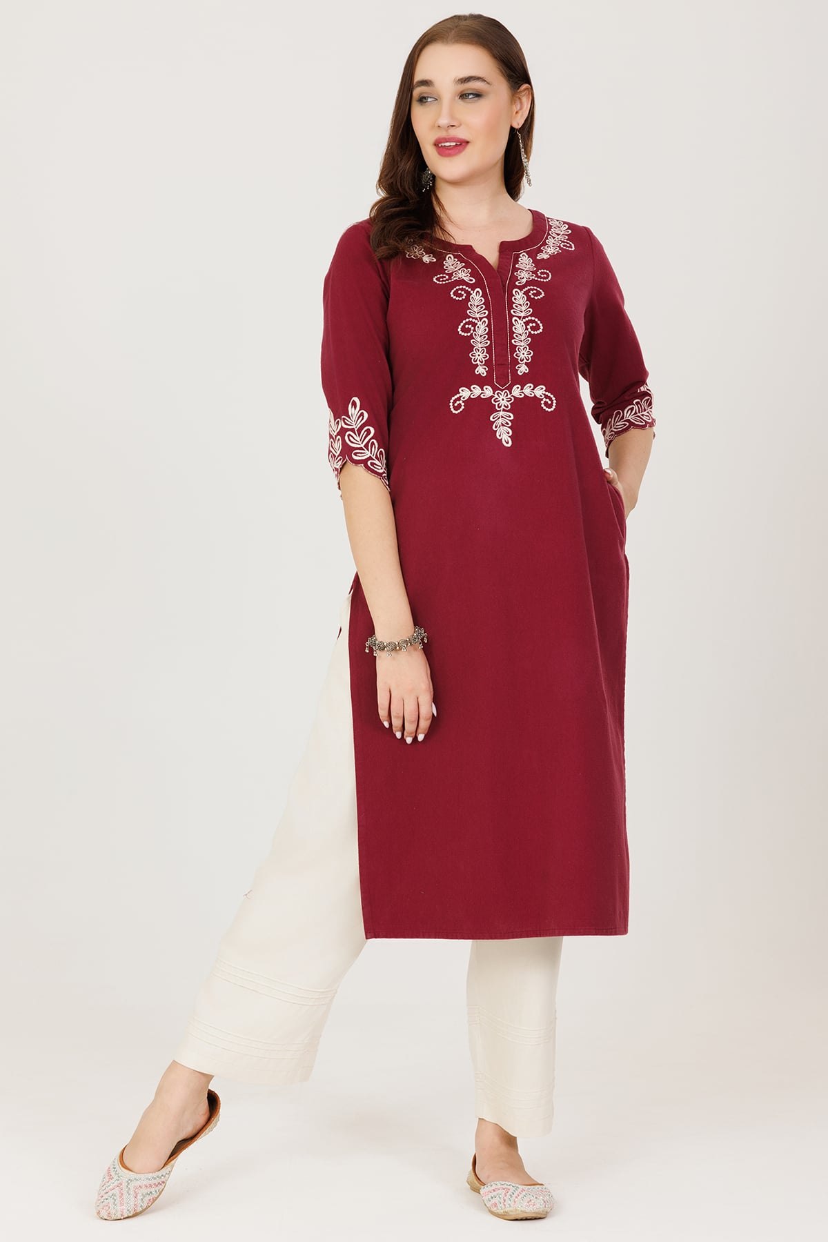 Maroon Embroidered Kurtis For Women