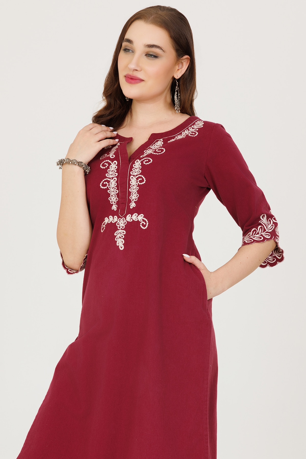 Maroon Embroidered Kurtis For Women
