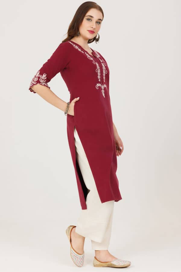 Maroon Embroidered Kurtis For Women