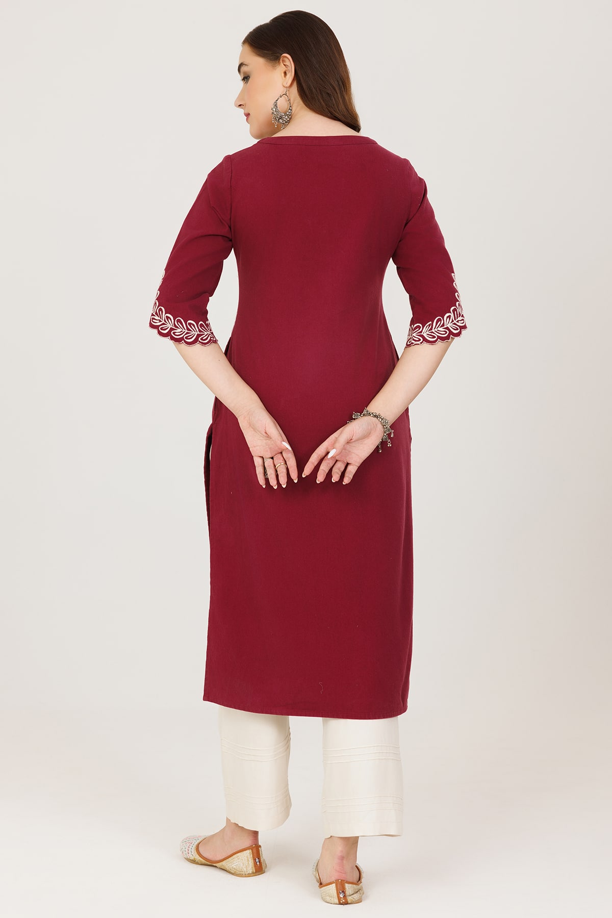 Maroon Embroidered Kurtis For Women