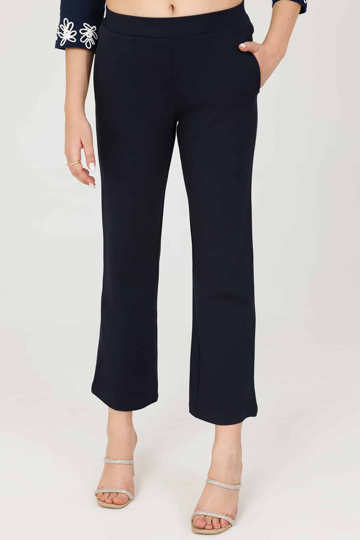 Solid Blue Pants For Women