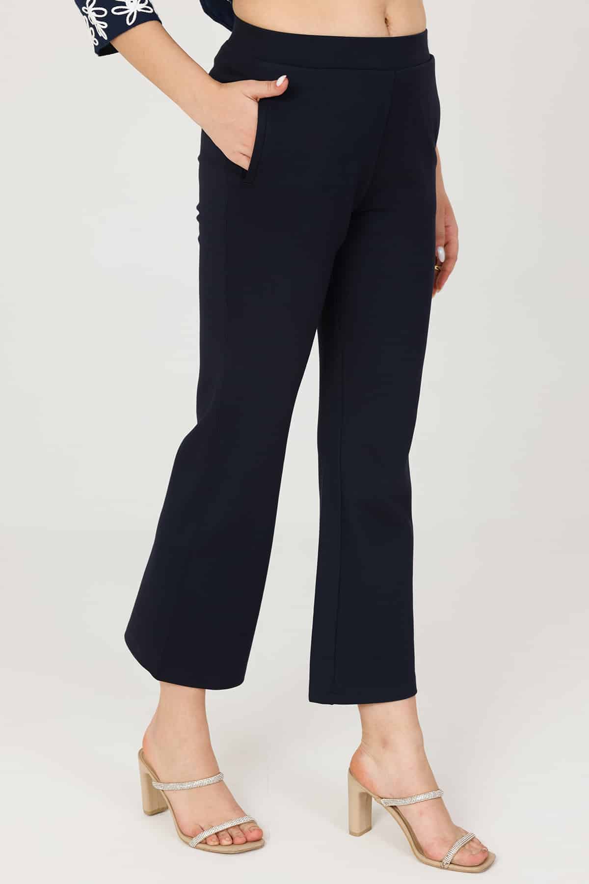 Solid Blue Pants For Women