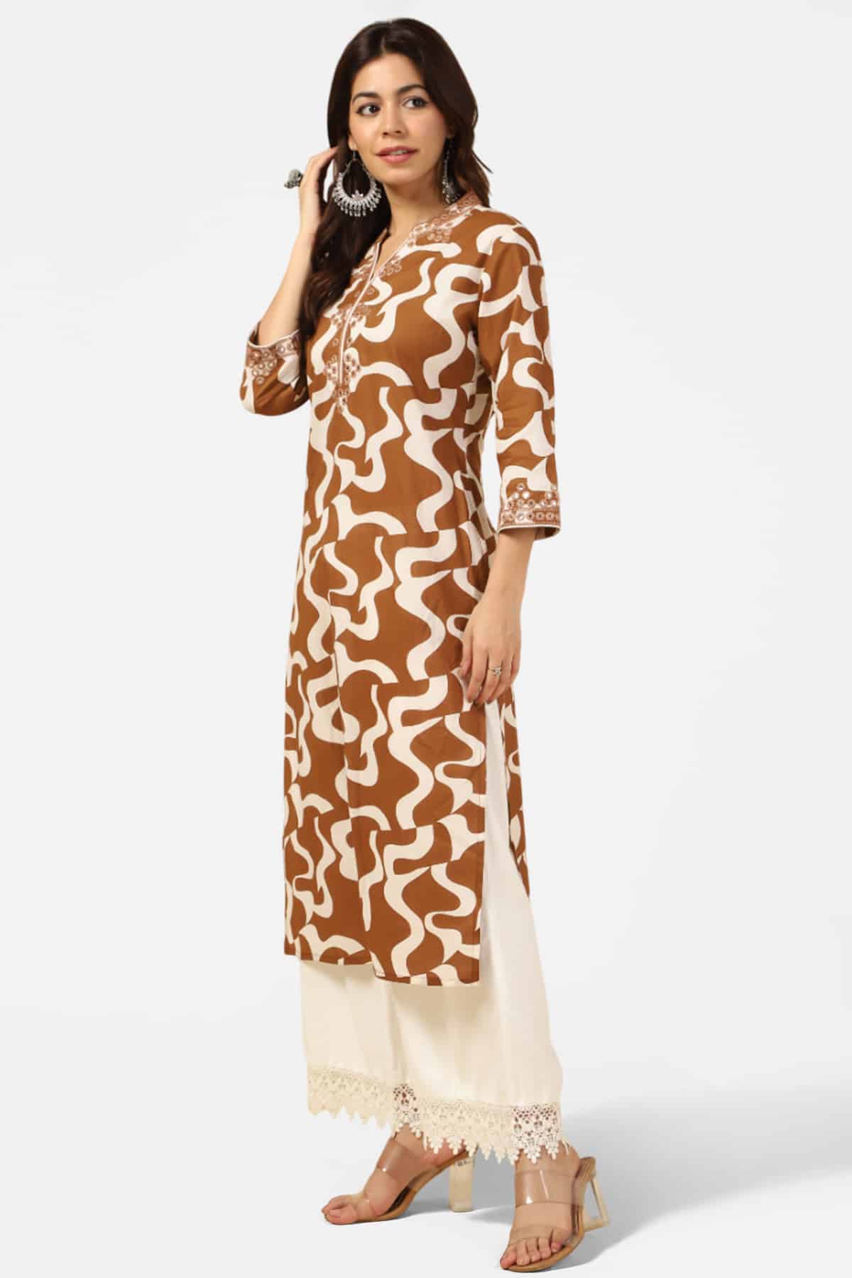 White And Brown Kurtis For Women